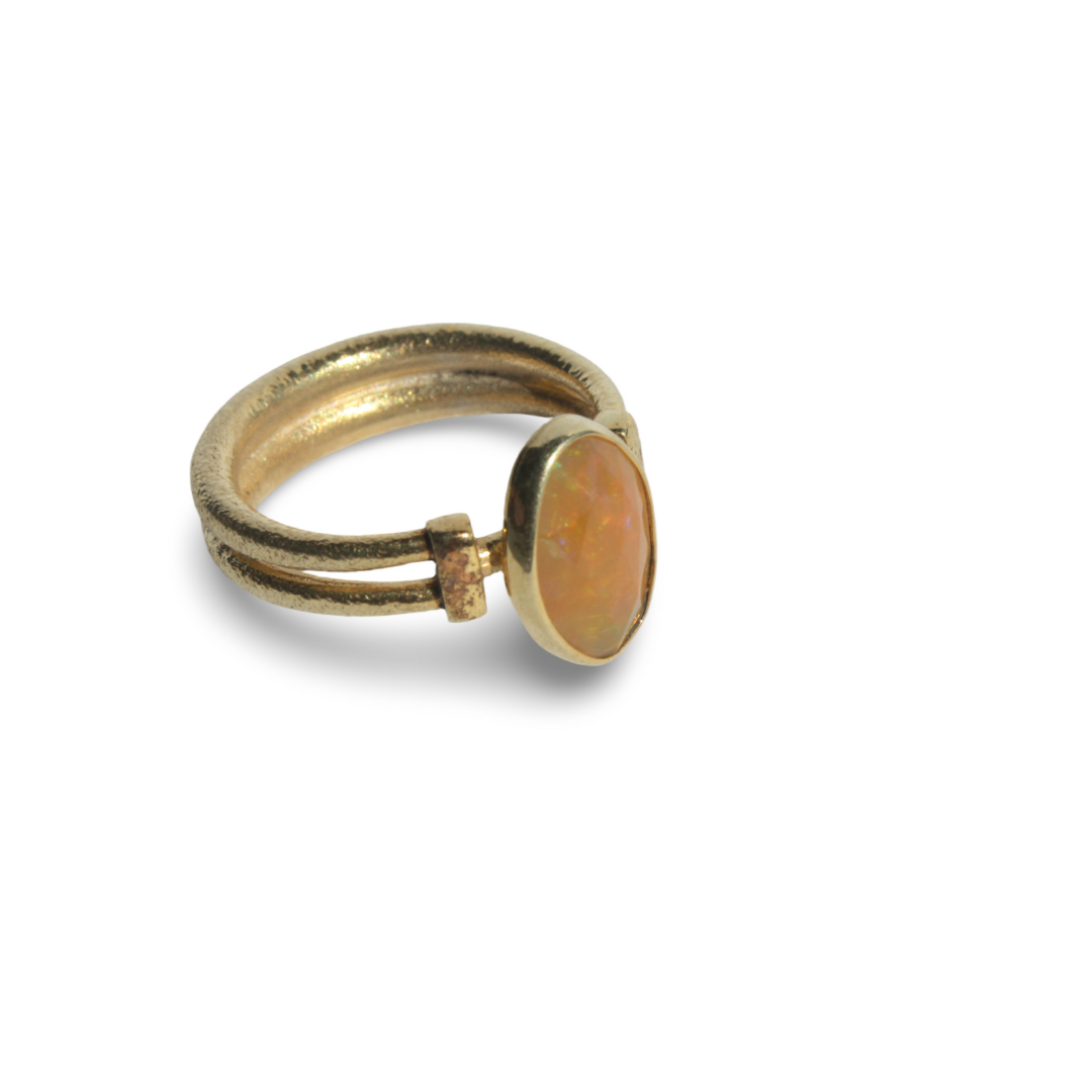 Pergamon Altın Kaplama Opal Gümüş Yüzük