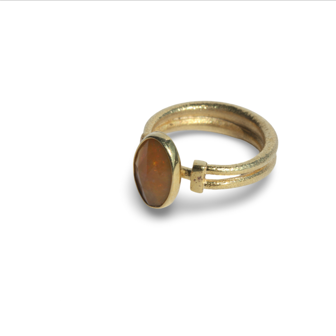 Pergamon Altın Kaplama Opal Gümüş Yüzük