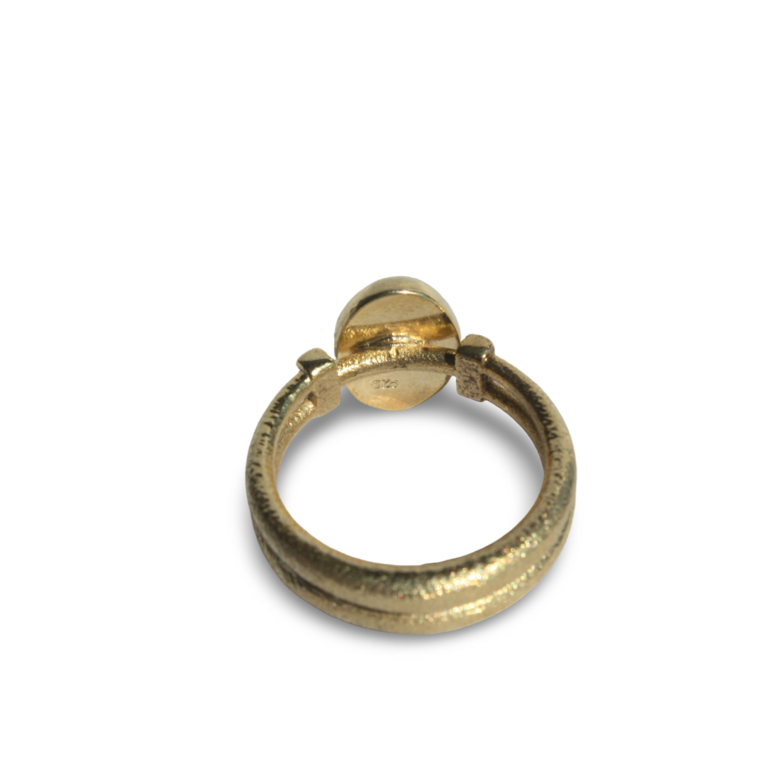 Pergamon Altın Kaplama Opal Gümüş Yüzük